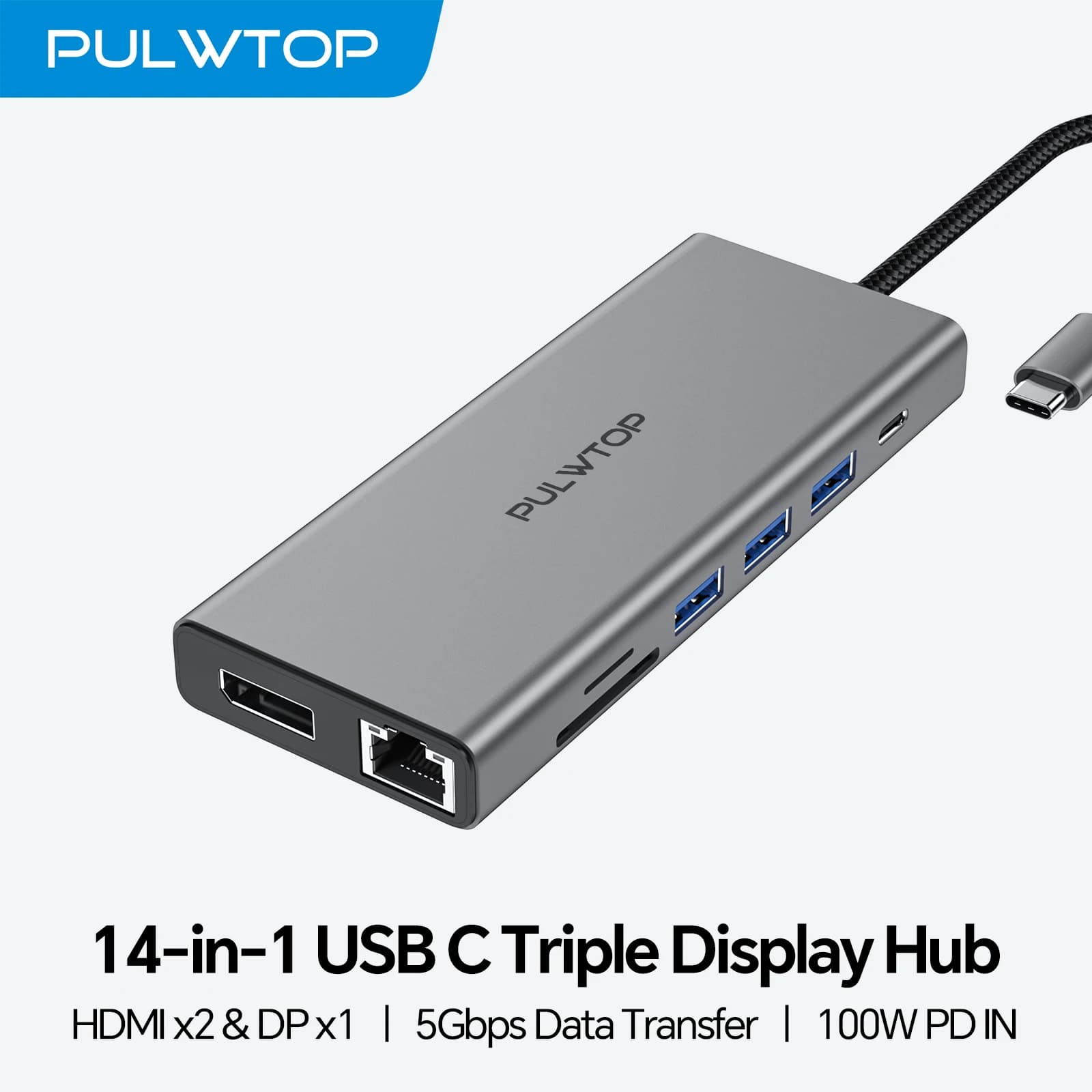 PULWTOP Docking Station per Laptop con Doppio Monitor, Dual HDMI+DP+Ethernet+SD/TF+USB C+Audio+PD, Hub USB C per MacBook, Dell, HP