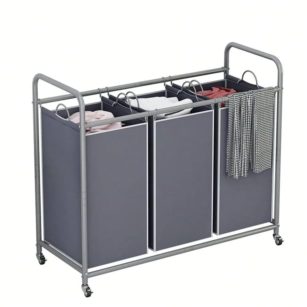 Carrello Portabiancheria con Ruote Bloccabili, Cesto per Bucato Resistente con Sacchi Rimovibili per l'Organizzazione della Lavanderia Domestica