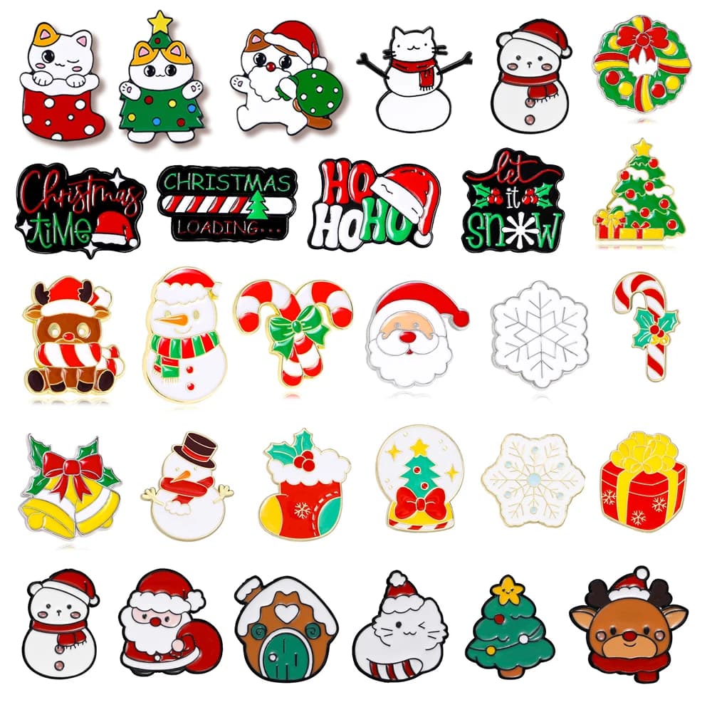 Spilla natalizia creativa gatto pupazzo di neve cappello con fiocco Candy Elk albero di natale fiocco di neve campana calzino casa distintivo in metallo Punk Pins gioielli