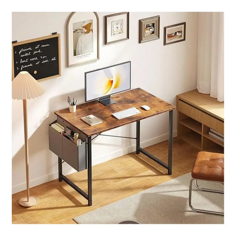 Scrivania per Computer da Ufficio Domestico, Tavolo da Lavoro e Studio per Camera da Letto con Borsa Portaoggetti per Piccoli Spazi, Design Moderno