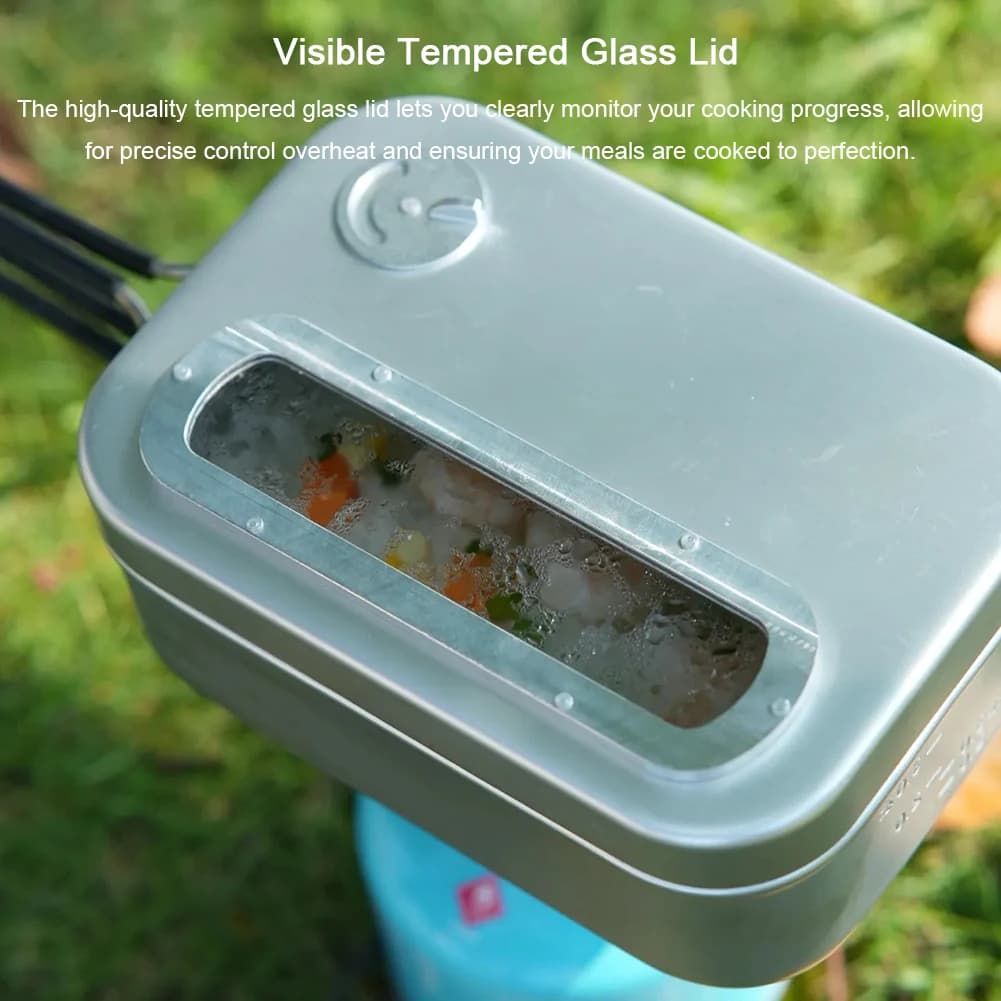 Scatola per il pranzo con pressione di controllo per escursioni all'aperto Bento Box Valvola di scarico da campeggio Scatola per mensa in lega di alluminio in vetro temperato visibile