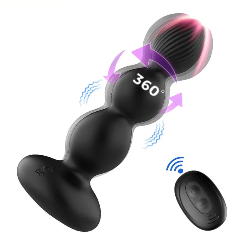 360 ° Perline anali rotanti con plug anale con dildo vibrante remoto Massaggiatore prostatico maschile Vibratore Giocattoli adulti del sesso per uomini Donne Coppia