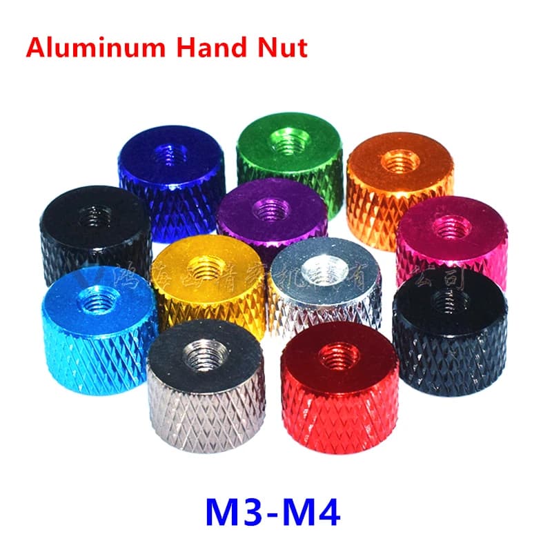 10pcs M3 M4 Aluminum Knurled Thumb Nut 3mm 4mm Threaded Hand Tighten Nut Nuts Anodized 11 Colors