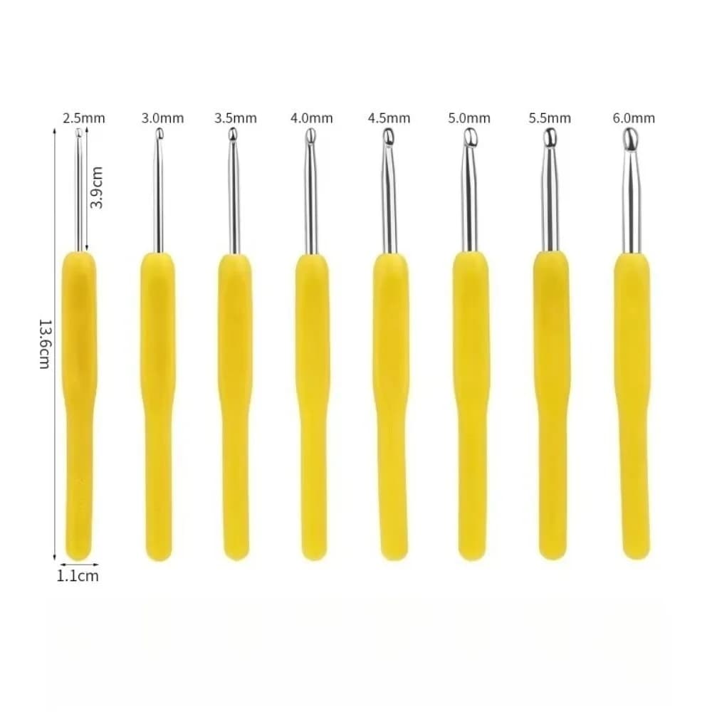 8 Pieces Crochet Hooks Colorful Grip 2.5-6.0mm Sizes Aluminium Crochet Hooks Multi-Size Plastic Handle Yarn Needles Set