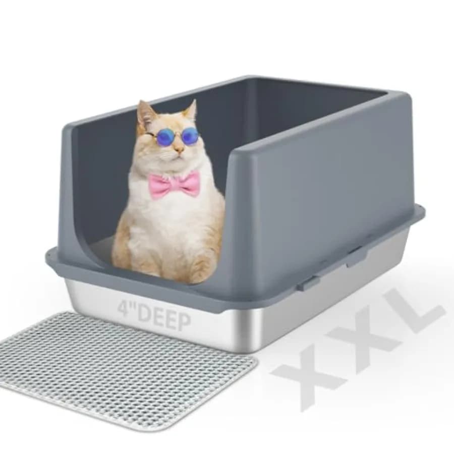Stainless Steel Litter Box with Lid, XL Metal Cat Litter Tray for Indoor Cats, Enclosure Cat Litter Pan for Large Cats, Non-Sti