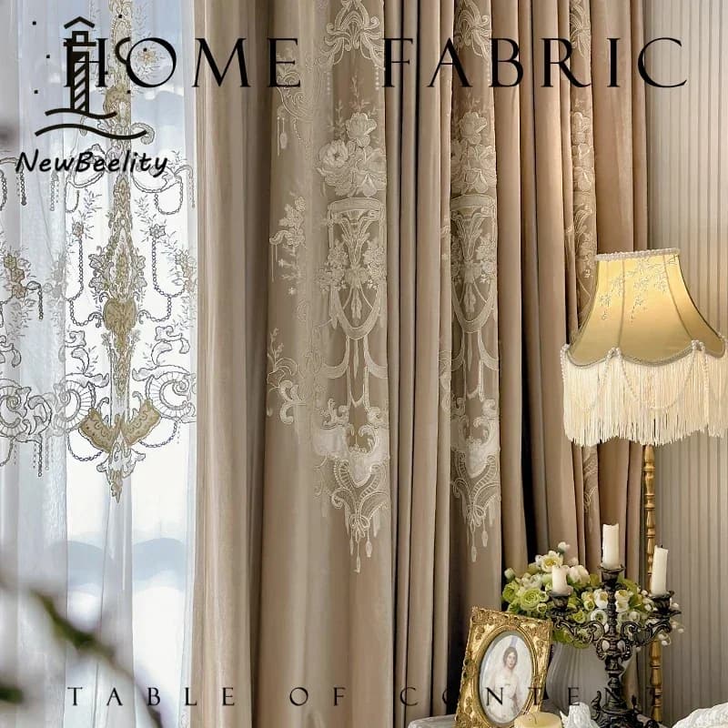 Lace Embroidery Milk Tea Coloured Velvet Curtains for Living Room Bedroom Balcony Embroidered Curtains Villa Curtains Customised