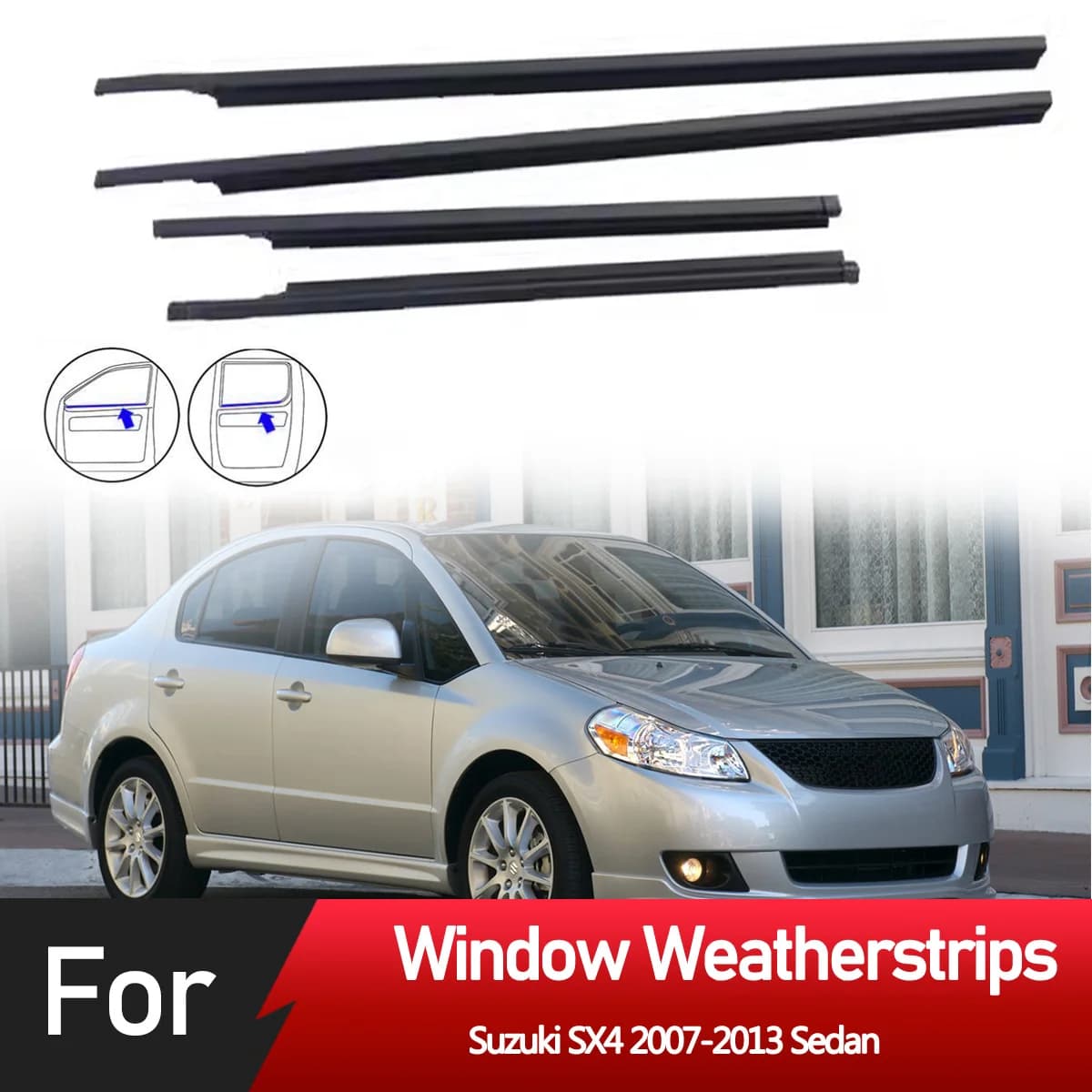 For Suzuki SX4 2007-2013 Sedan 4PCS/Set Car Outer Windows Rubber Weatherstrip Seal Belt Weather Strips Exterior Moulding Trim