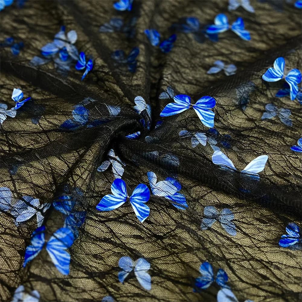 2Yds 130cm Wide 3D Laser Embroidered Butterfly Lace Fabric – Tulle Mesh Material for Children's Dresses and DIY Projects F011
