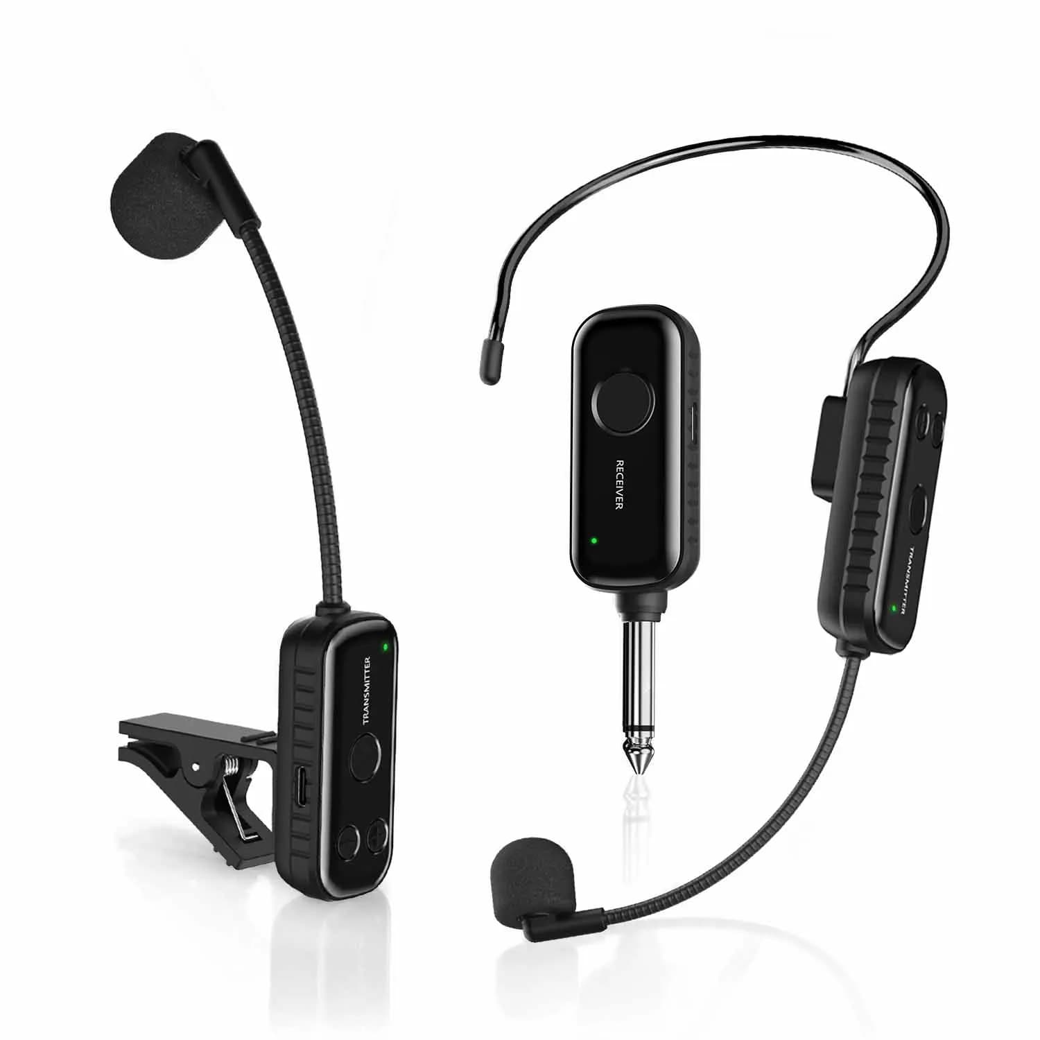 2 In1 Wireless Instrument Microphone System, Clip-On Professional Mic with Receiver, for Saxophone, Trumpet, Trombone, and More