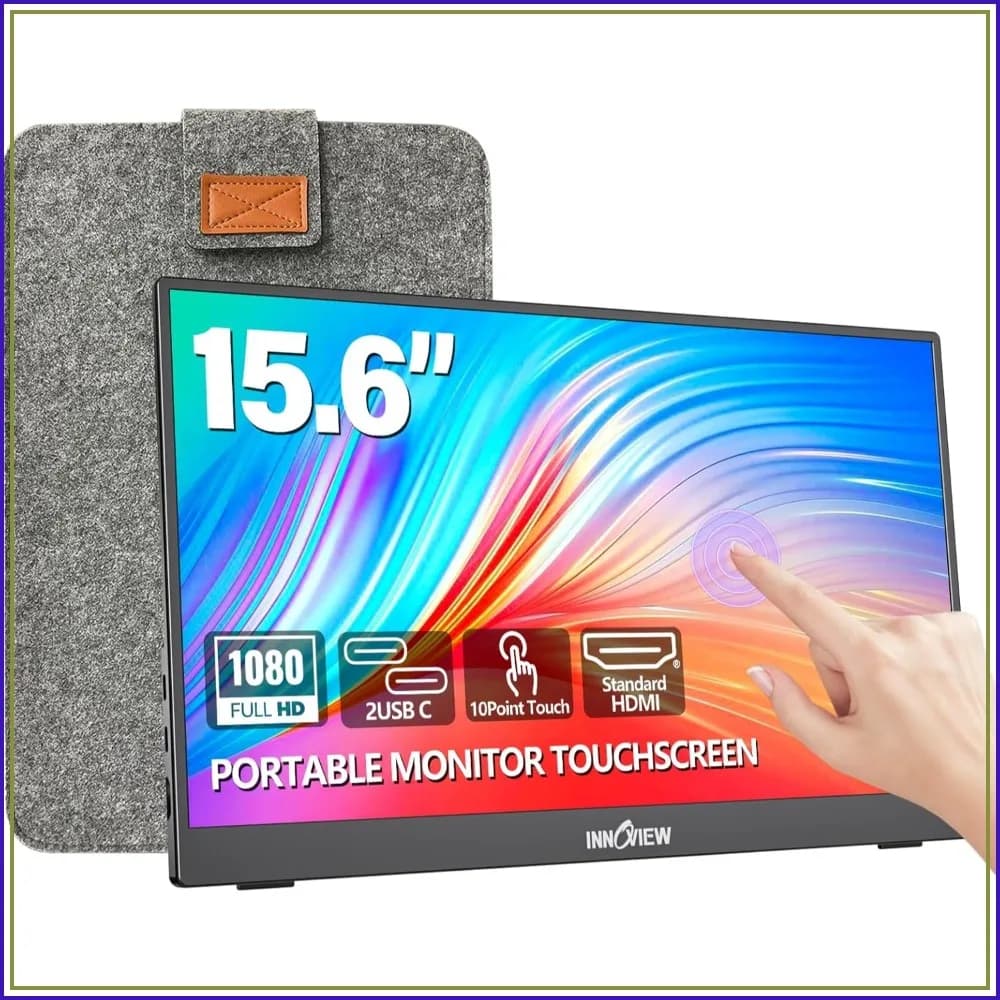 15.6" 1080P Portable Touchscreen Monitor with Protective Sleeve, 10-Point Touch, 1200:1 Contrast, HDMI USB-C for Laptop PC Phone
