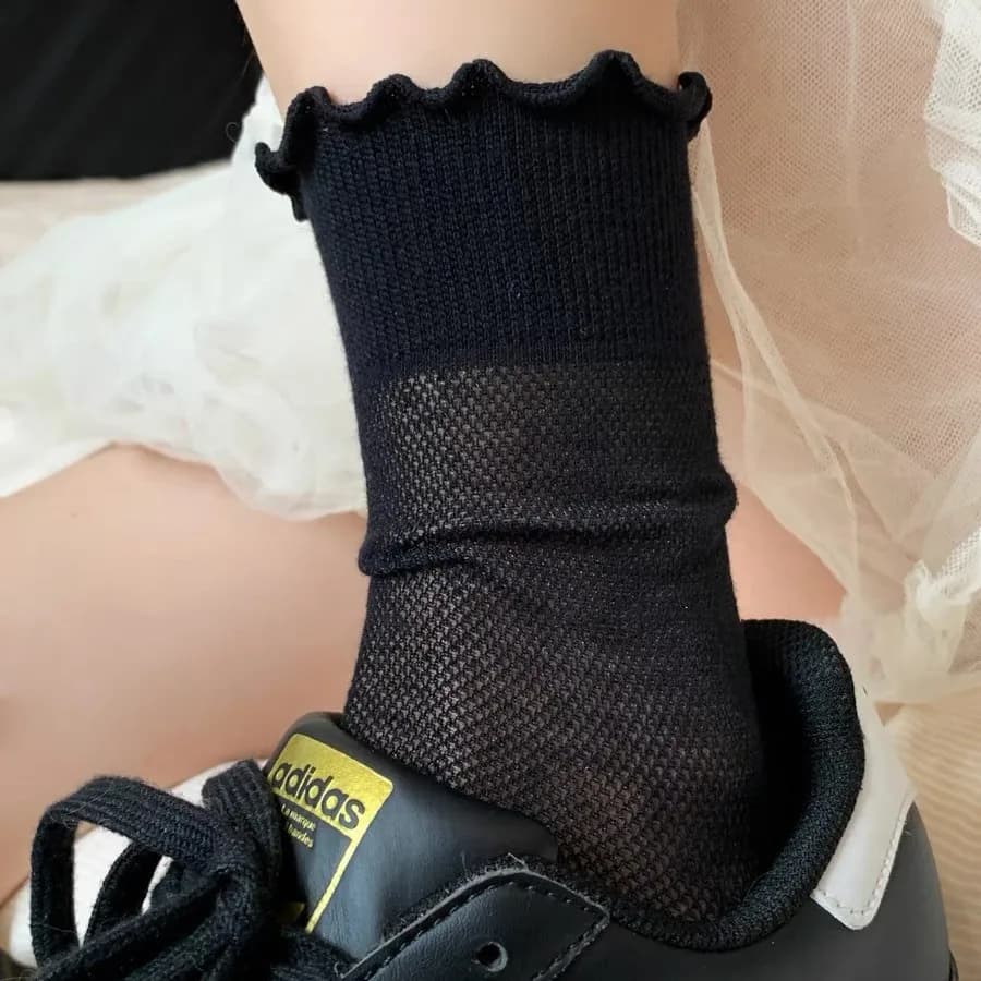 1/5 Pairs Women's Socks Spring And Summer Thin Mid Tube Socks Lace Hollow Mesh Pile Socks Ballet Style Cotton Socks Color Solid