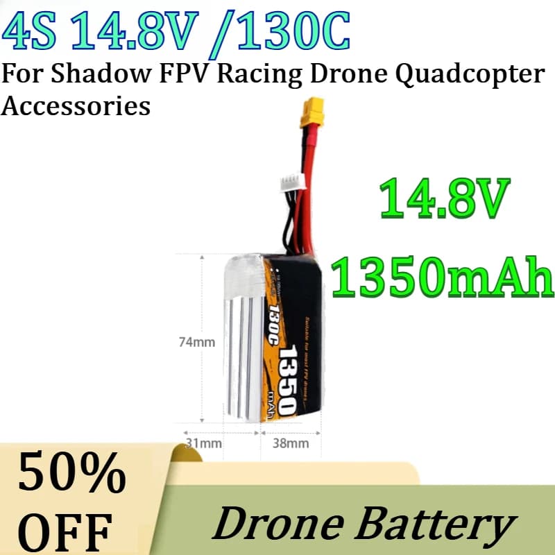 New 1350mAh 4S 14.8V 130C High Rate LiPo Battery Power Pack For Shadow FPV Racing Drone Quadcopter Accessories