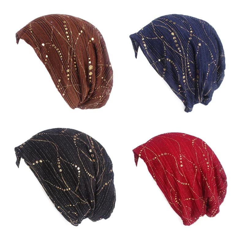 Primavera/Estate Luce Luminosa Striscia Sottile Decorazione Doppio Tessuto Traspirante Skullies e Berretti Primavera Musulmano BeaniesHat