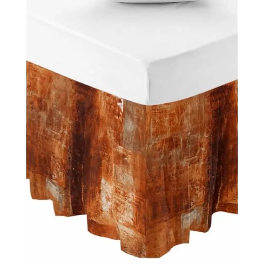 Gonna letto arancione bruciato King Size, con 6 orli a goccia, gonnellino decorativo con balze per letto King Size, stile moderno astratto, dipinto a olio.
