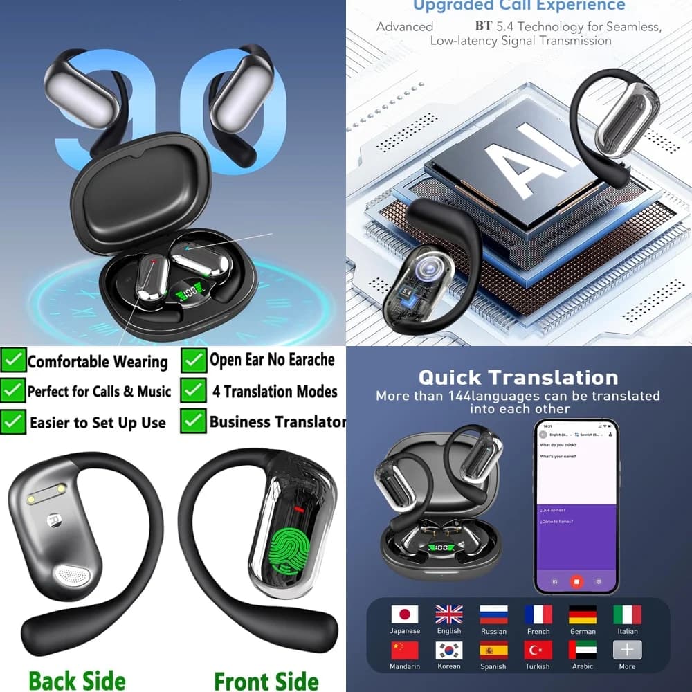 Cuffie Wireless UYUXIO OWS con Traduttore AI per Android e iPhone, Traduzione in Tempo Reale in 144 Lingue Online