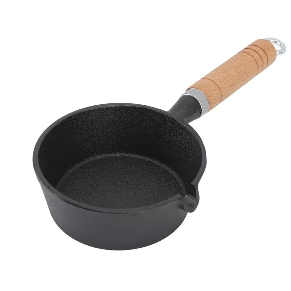 Mini Padella in Ghisa, Padella con Manico in Legno, Piccola Padella in Ghisa per Friggere un Singolo Uovo, Riscaldare il Latte o Preparare Rapidi Salse