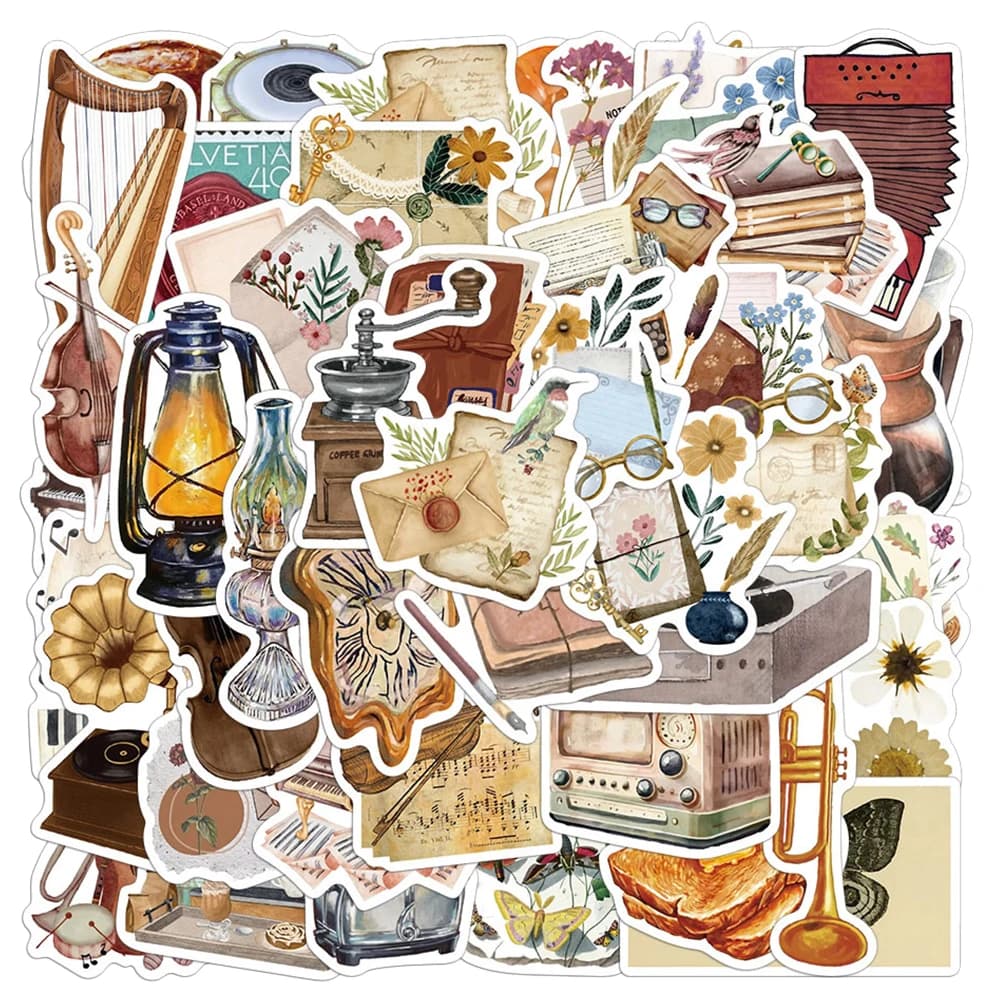 10/30/50 Pezzi Adesivi Vintage Stile Cartone Animato con Motivi di Cibo e Pane, Decorazioni Fai-da-Te per Bottiglie d'Acqua, Quaderni, Telefoni, Regalo