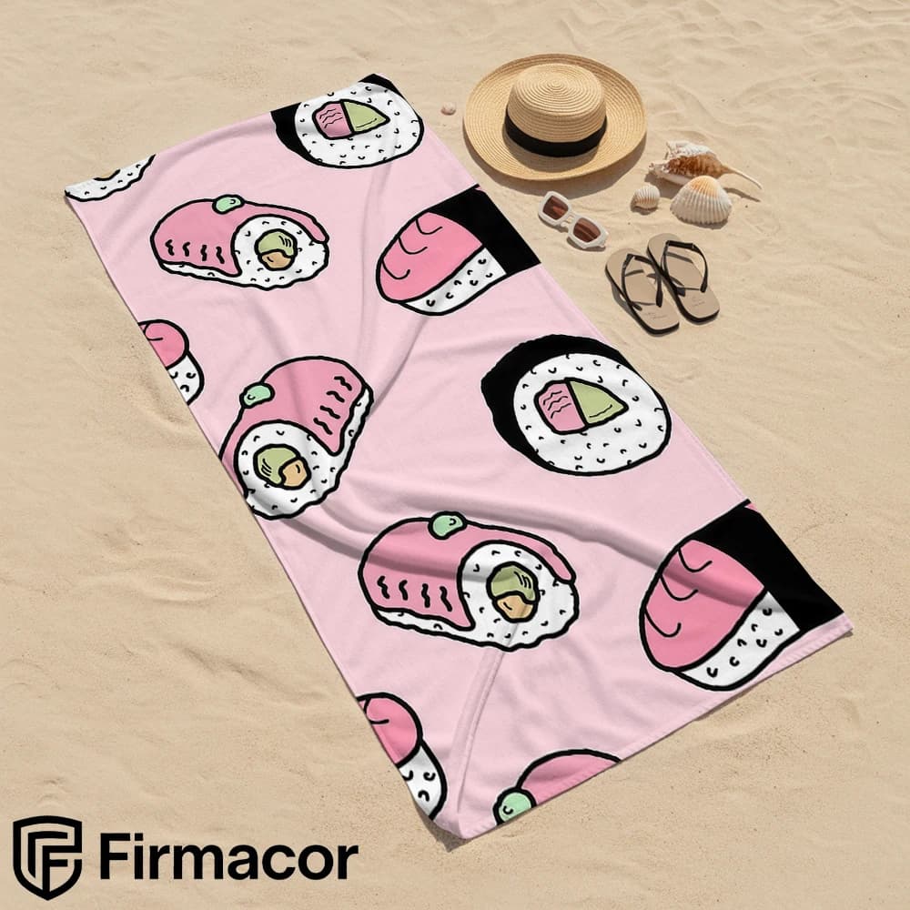 Pink Sushi Sketch Cartoon Anime Beach Towel Microfiber Quick Dry Super Absorbent Soft Bath Towel for Kids Adults Travel