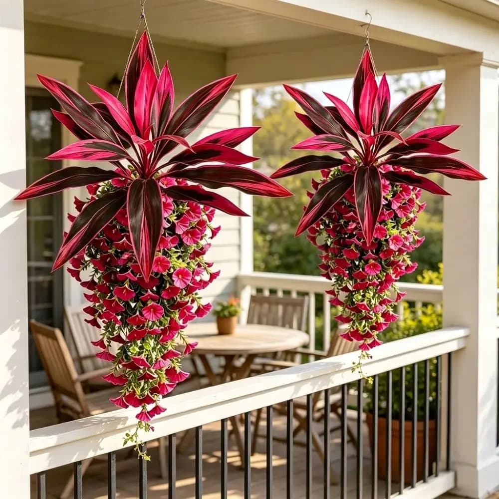UV Resistant Artificial Dracaena Morning Glory Hanging Vine Lush Leaves Real Touch Fake Trailing Petunia Floral Plant