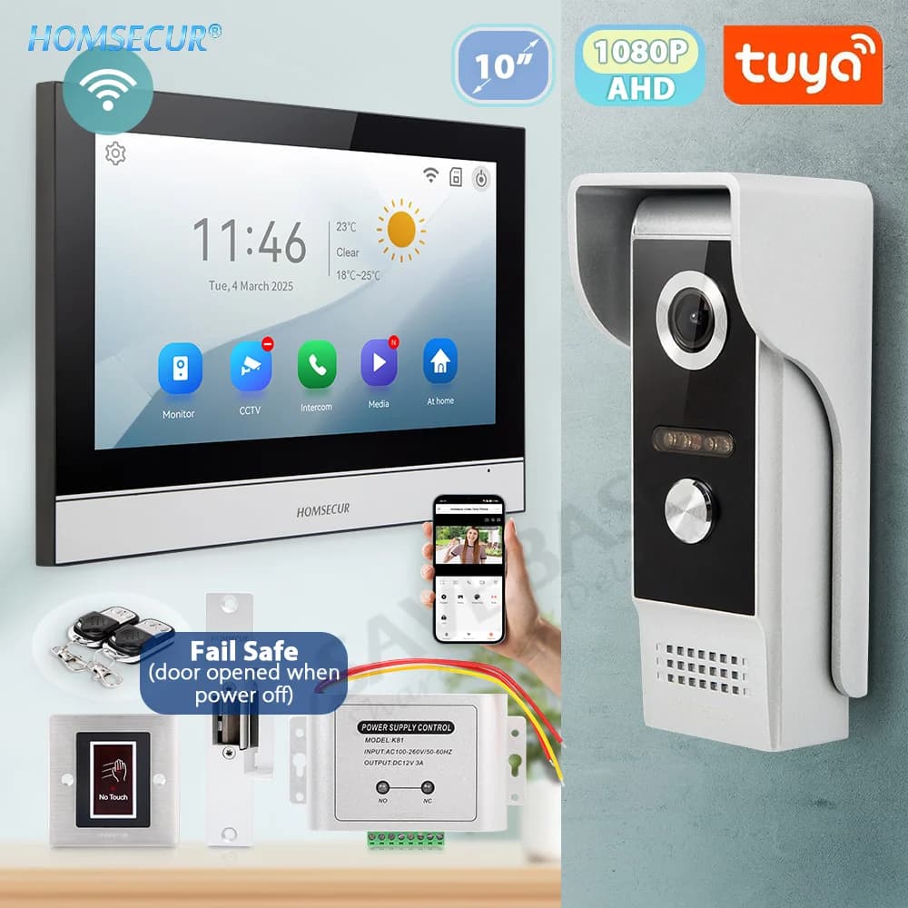 Videocitofono WiFi Tuya da 10 pollici, con serratura NC a sicurezza garantita DC12V, telecamera campanello 1080P, impermeabile IP65