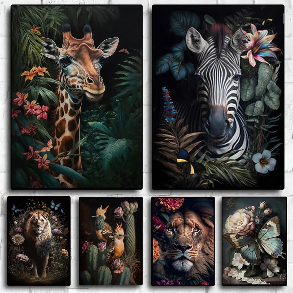 Kit Pittura Diamante 5D Fai da Te Animali della Giungla Tropicale Zebra Giraffa Leone Paesaggio Mosaico con Strass Quadrati e Rotondi Completi Punto Croce