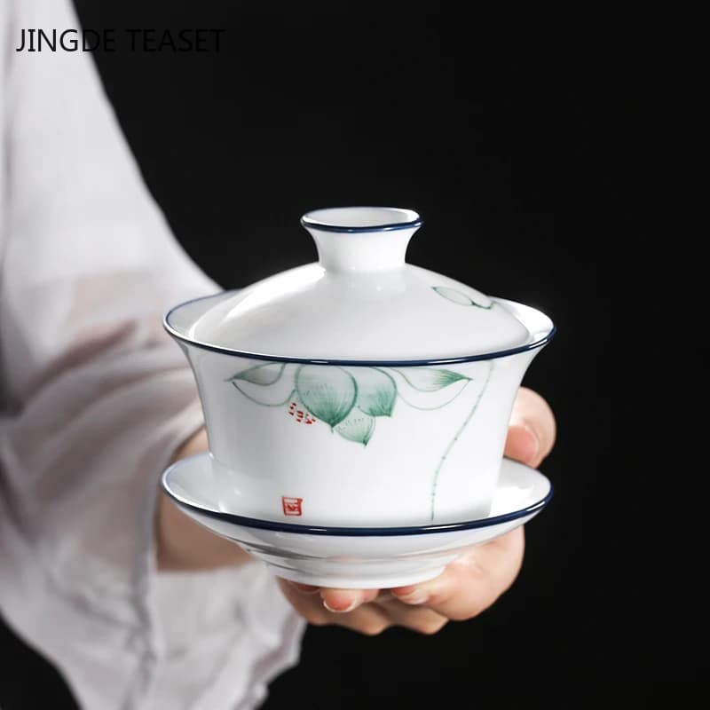 Chinese Retro Hand Painted Ceramic Gaiwan Teacup Handmade Tea Tureen Porcelain Teaware Accessories Drinkware Personal Cup