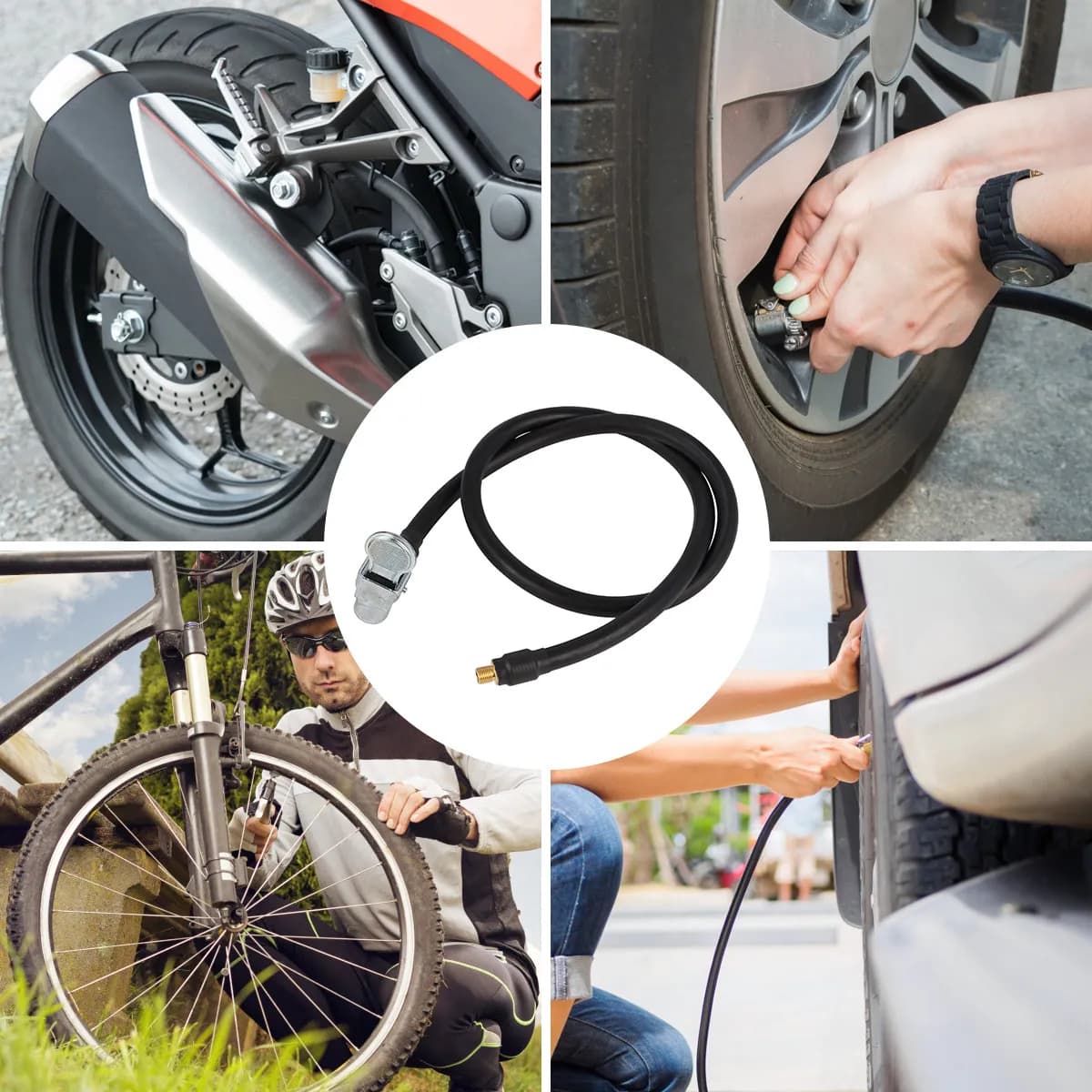 60Cm Air Pump Extension Tube Inflator Adapter for Bike Motorcycle Car Tire Air Hose Inflating Tool Compatible with Most