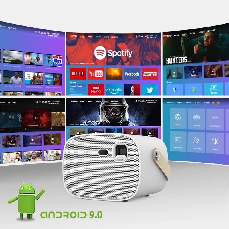 X WOWOTO Proiettore Portatile 3D 4K Mini per Smartphone, 3000 Lumen RGB LED DLP, Auto Focus, Home Theater Senza Schermo, Video, 2GB RAM, WIFI