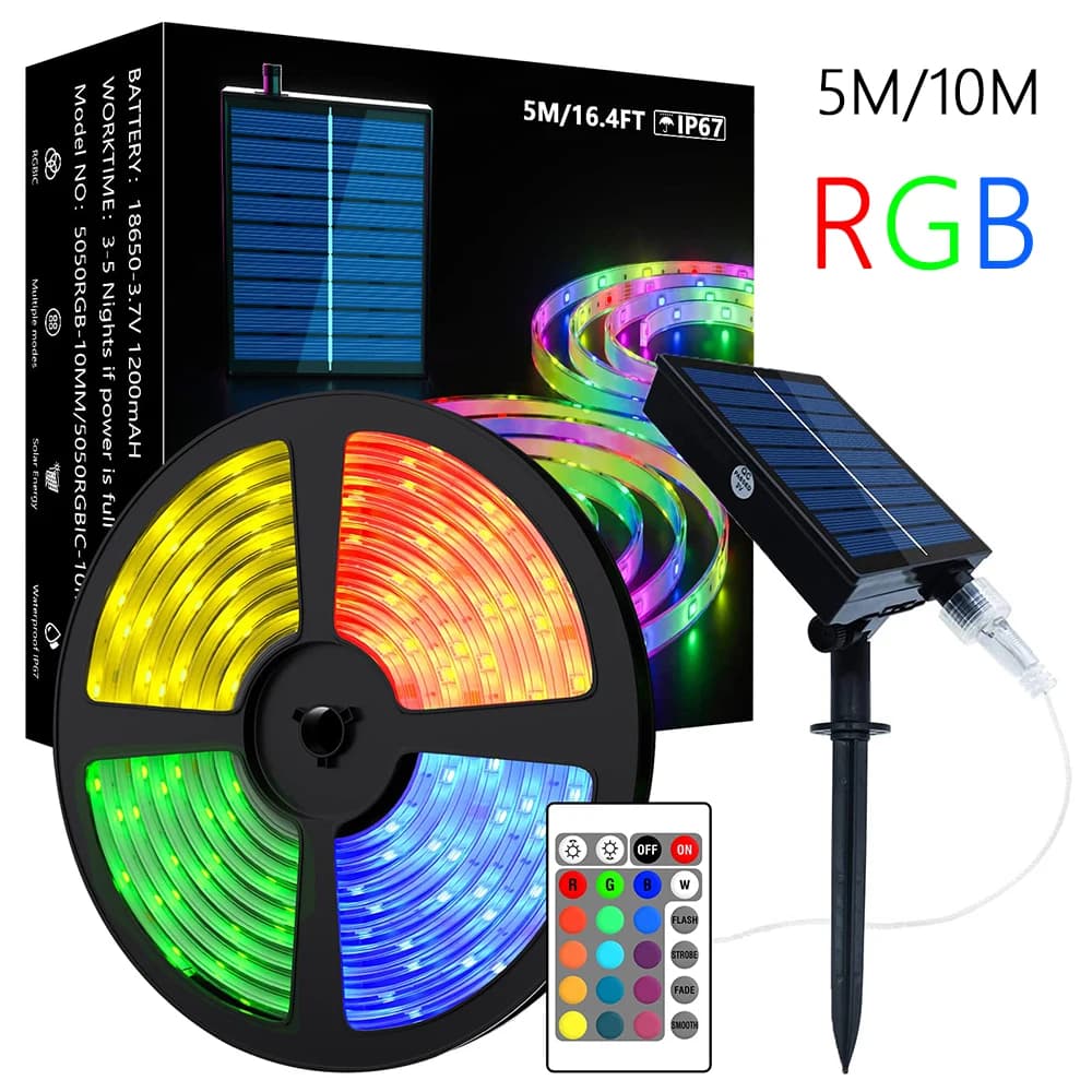 Luce solare a led RGB IP67 Impermeabile Giardino esterno Decorazione natalizia Ghirlanda Natale Corda solare String Light Fairy Strip 5M