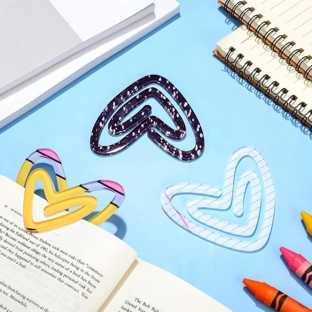 9pcs Acrylic Dye Sublimation Blanks Paper Clip Big Size Love Heart Heat Transfer Bookmark Pen Creative DIY Pattern Paper Clip