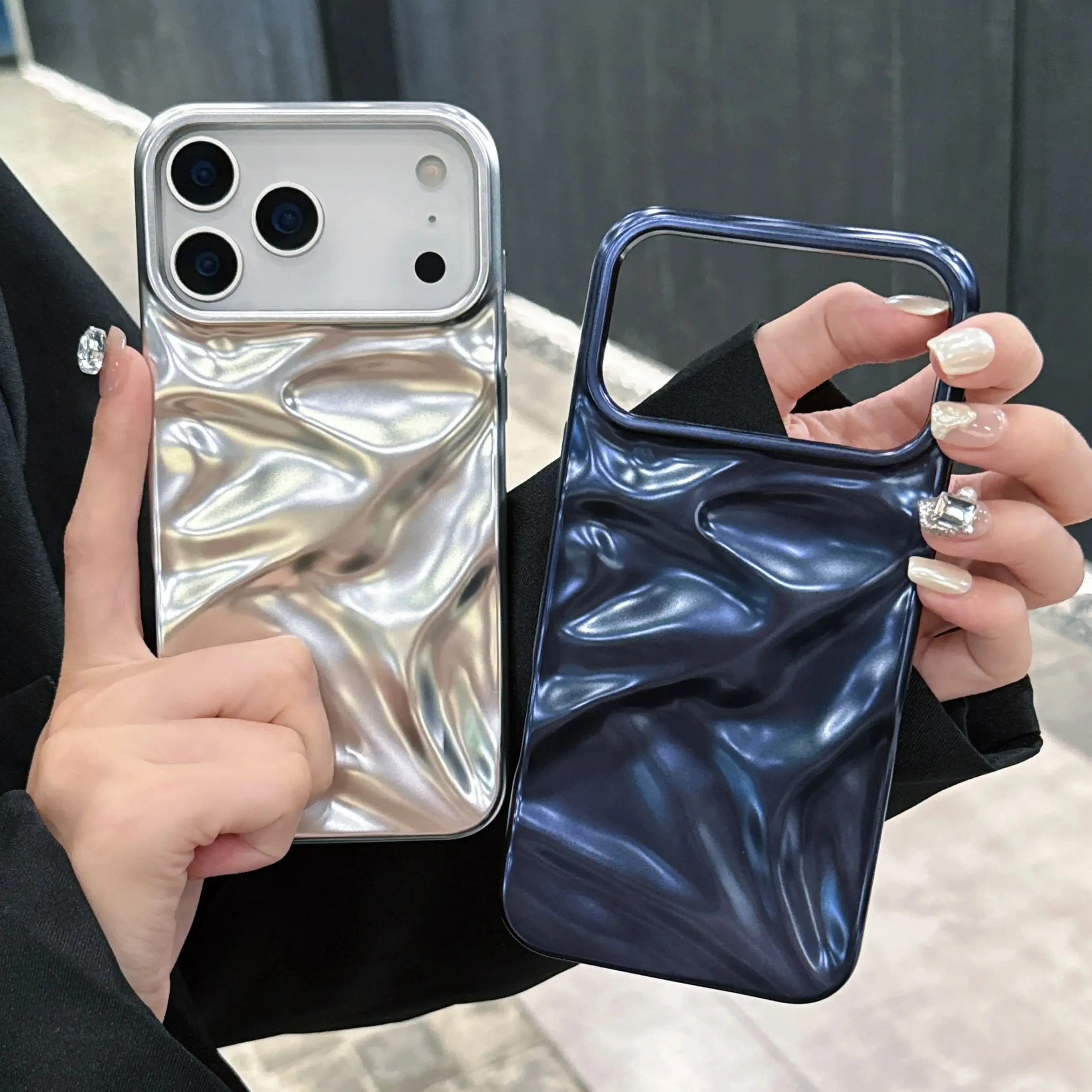 Custodia opaca di lusso con ondulazione dell'acqua per iPhone 17Air 16 15 14 Plus 13 12 17 Pro Max 11 Cover antiurto antirughe 3D satinata creativa