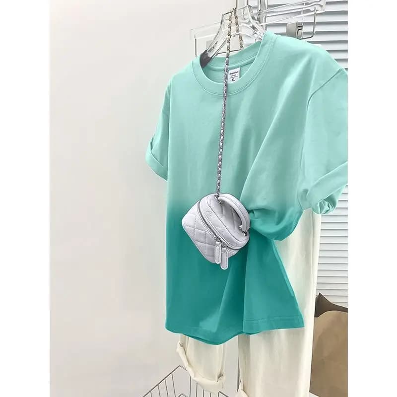 T-shirt a maniche corte da donna con tintura a cravatta sfumata in versione coreana estiva Top a mezza manica di nicchia dal design ampio