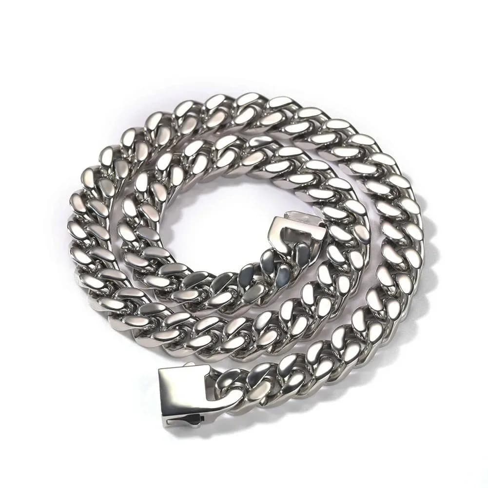 Set di Gioielli da Uomo in Acciaio Inossidabile Color Oro: Collana a Catena Cubana Miami e Bracciale con Chiusura a Scatto, Stile Hip Hop, 10mm