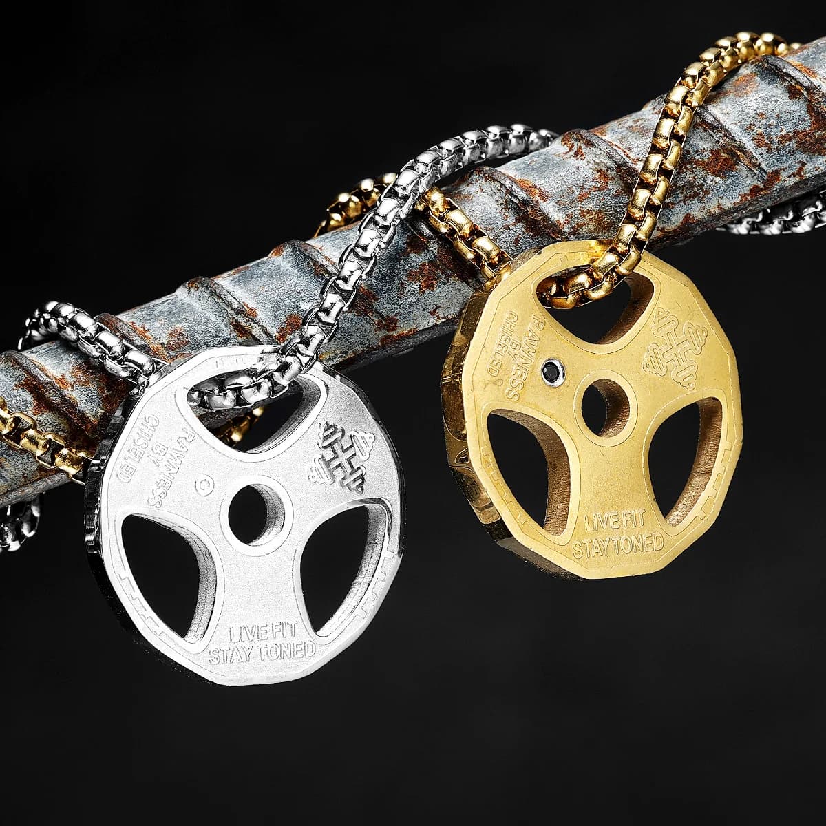 316L stainless steel pendant with handlebars tablets men's necklaces fitness bodybuilding chain punk rock for male jewelry gift