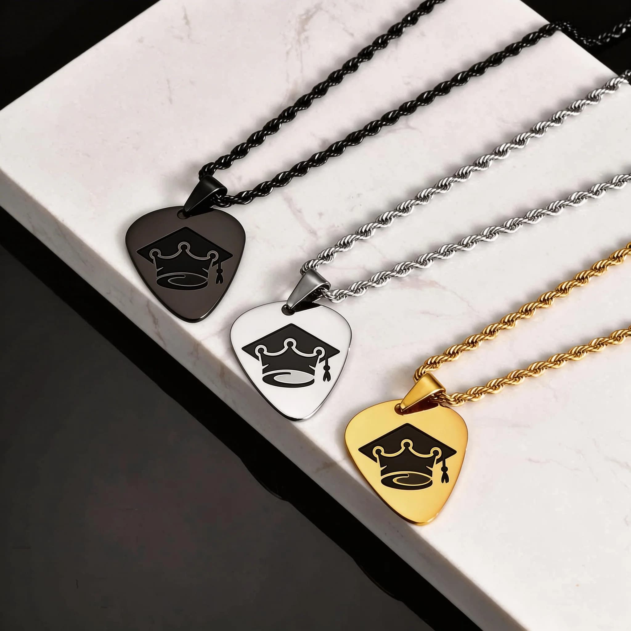 Music Guitar Pick Necklace, Stainless Steel Graduation Cap Pendant, Class of 2026 Memorial Jewelry Gift