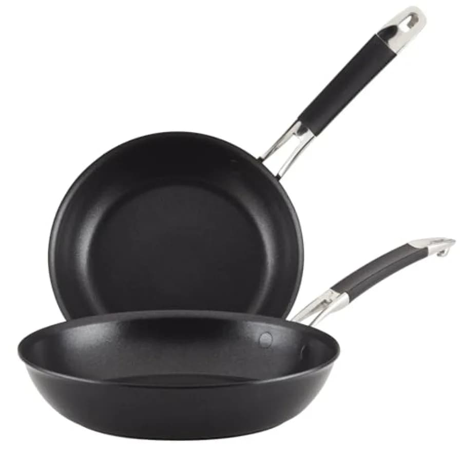 Set of Black Anodized Aluminum Plates 8.5 and 10 Inches for Cooking and Frying, Durable and Resistant