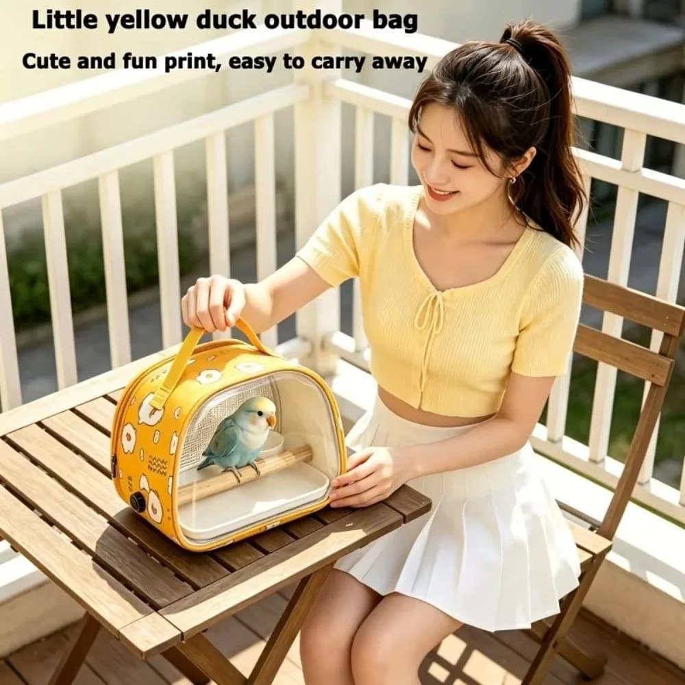 Handheld Pet Carry Bag Breathable Wood Standing Bird Carrier Bag Transparent Window Multifunctional Small Pet Bag