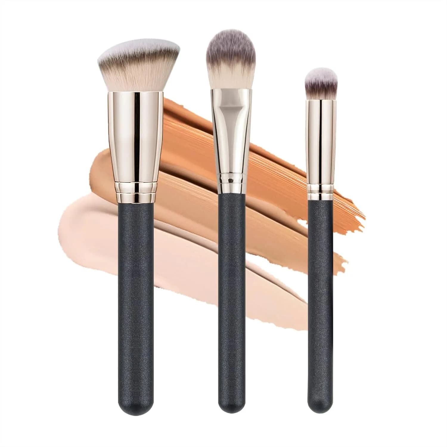 Pennelli per il trucco, set di 3 pennelli per fondotinta liquido, pennello Kabuki professionale per sfumare crema e polvere, piatto e angolato