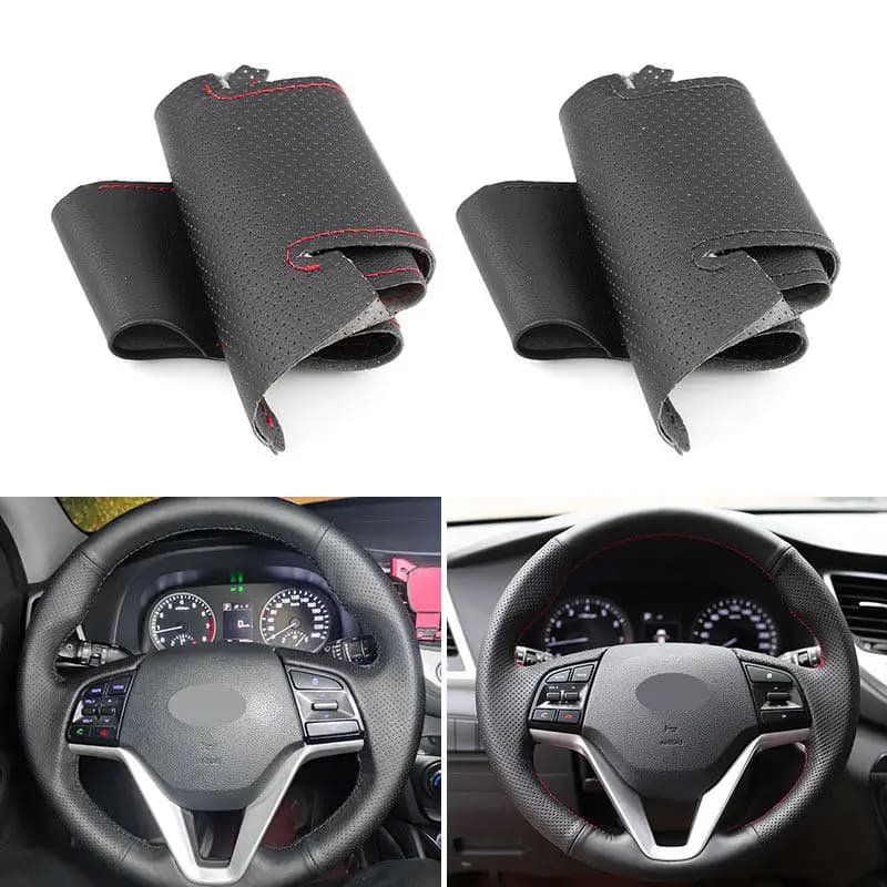 Hand sewn leather cover for Hyundai Tucson 3 2015 2016 2017 2018 2019 Car steering wheel Cover for perforated leather