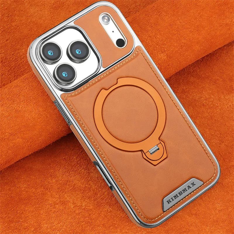 Custodia per telefono in pelle di lusso con staffa girevole magnetica per iPhone 11 12 13 14 15 16 17 Pro Max Plus Custodia antiurto per ricarica wireless