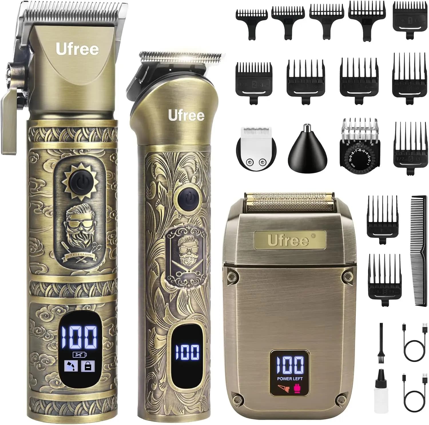 Beard Trimmer Hair Clippers for Men, Cordless Electric Razor Set with LCD Display, 3-in-1 Grooming Kit, 180 Min Runtime, Zero Gapped T-Blade, Adjustable Speed, Gift for Husband Dad