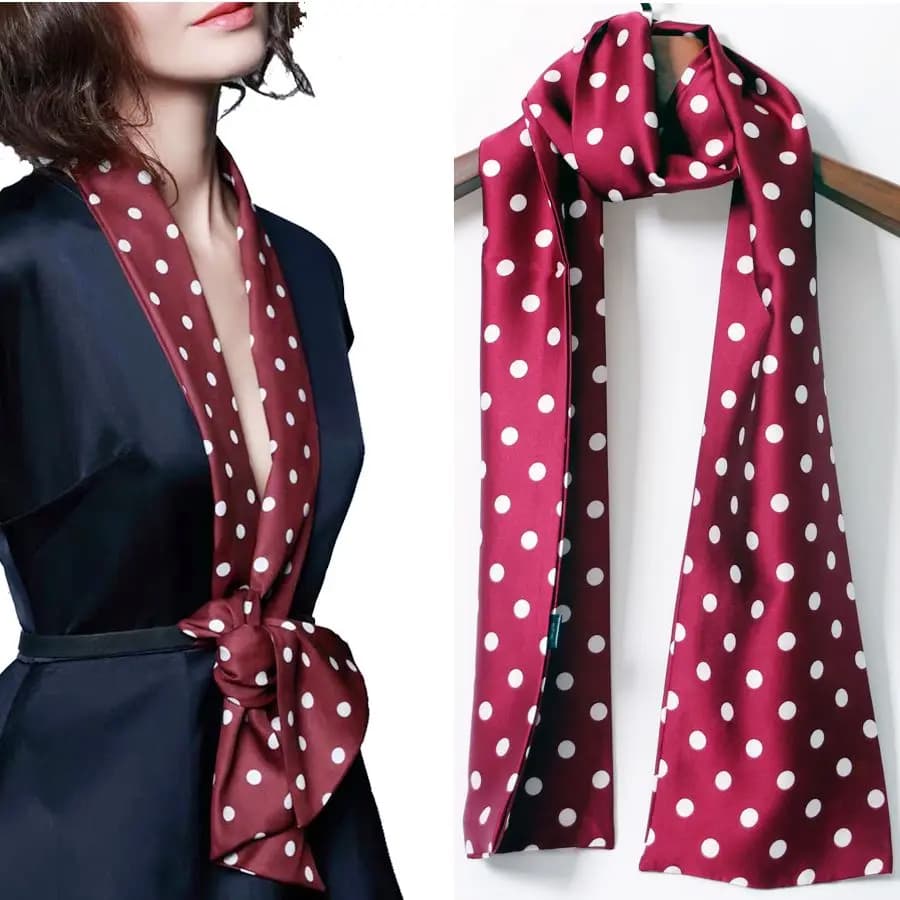 Korean Red Polka Dot Retro Long Silk Scarf Thin Narrow Scarf Ribbon Shirt Collar Tie Professional Belt