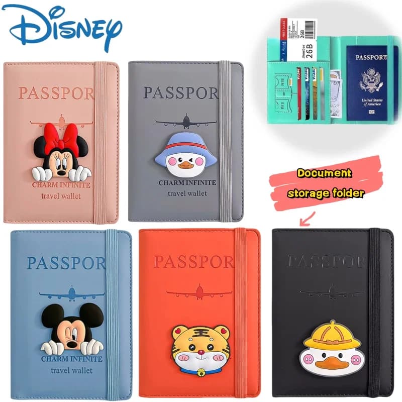 Porta passaporto Disney Topolino Minnie Paperino Custodia protettiva per documenti ID multifunzionale fai-da-te creativa di alto valore