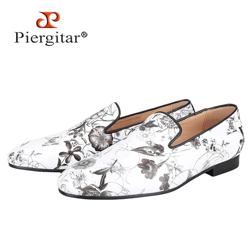Piergitar Mocassini slip-on leather printed with traditional Chinese ink painting antique Mocassini men's handmade for party dresses