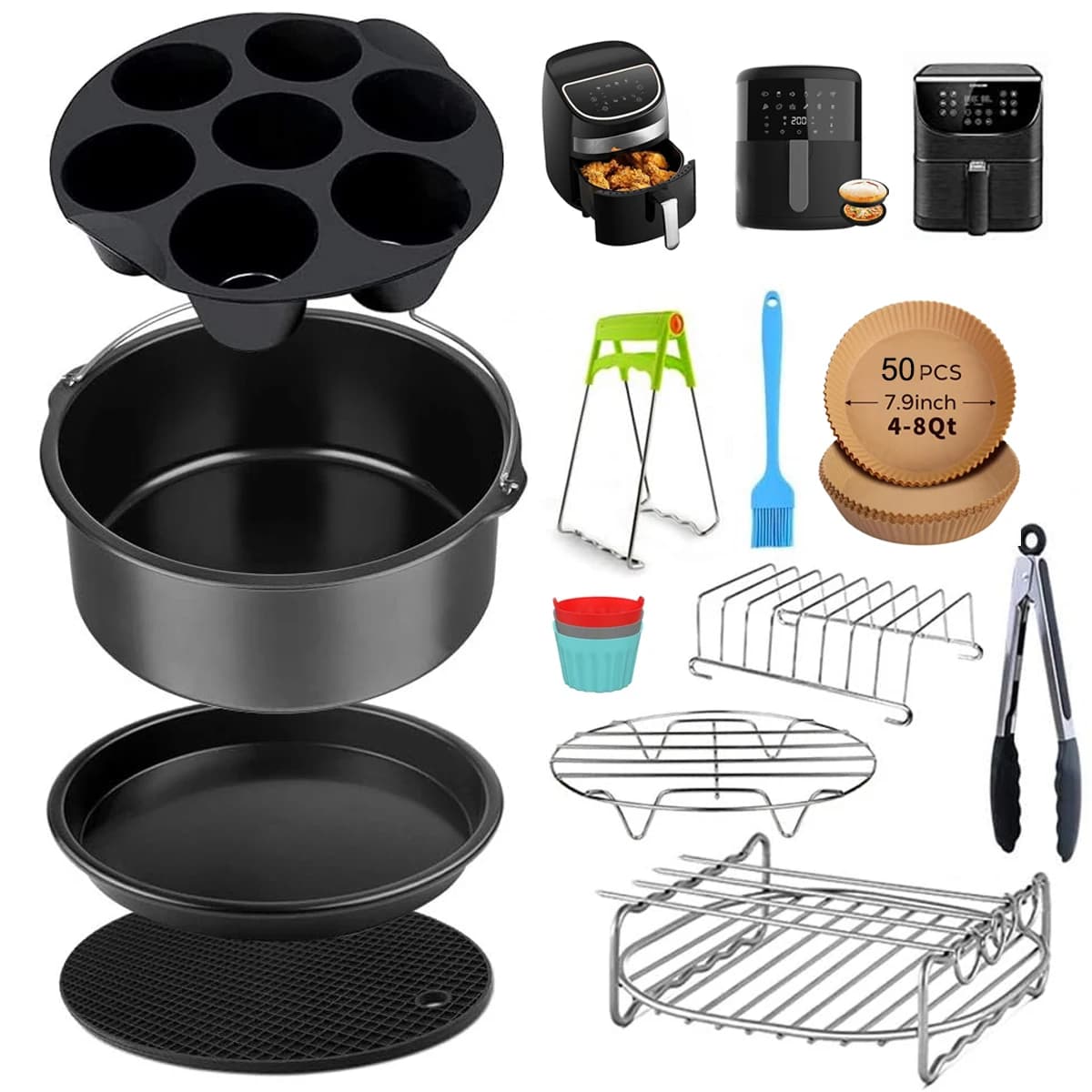 Set di accessori per friggitrice ad aria - 12 pezzi compatibili con friggitrici ad aria Gowise 4, 4,2, 5, 5,5, 5,8 QT, Cosori, Phis, Ninja, Cozyna