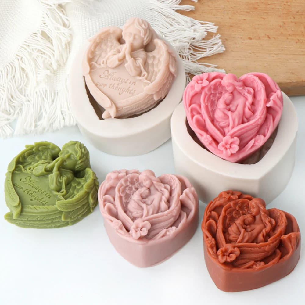 Preghiera angelo cuore sapone stampo in Silicone fai da te madre-bambino candela resina gesso fare amore cioccolato cottura Set regali per la festa della mamma