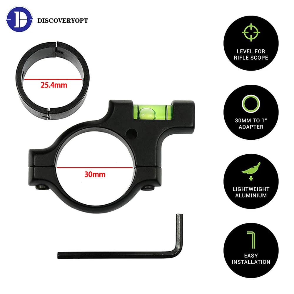 Kit di livello per cannocchiale di precisione Indicatore di livello a bolla per cannocchiale in lega liscia da 30 mm Anti cannocchiale per riprese di precisione con anello adattatore da 1 pollice