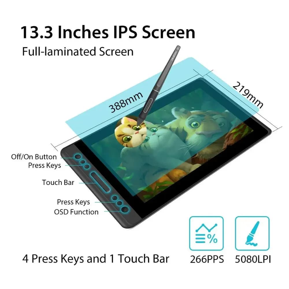 z Stilo senza batteria da 13 pollici 8192 livelli di pressione della penna Huion tavoletta grafica digitale interattiva per disegno Pen Display