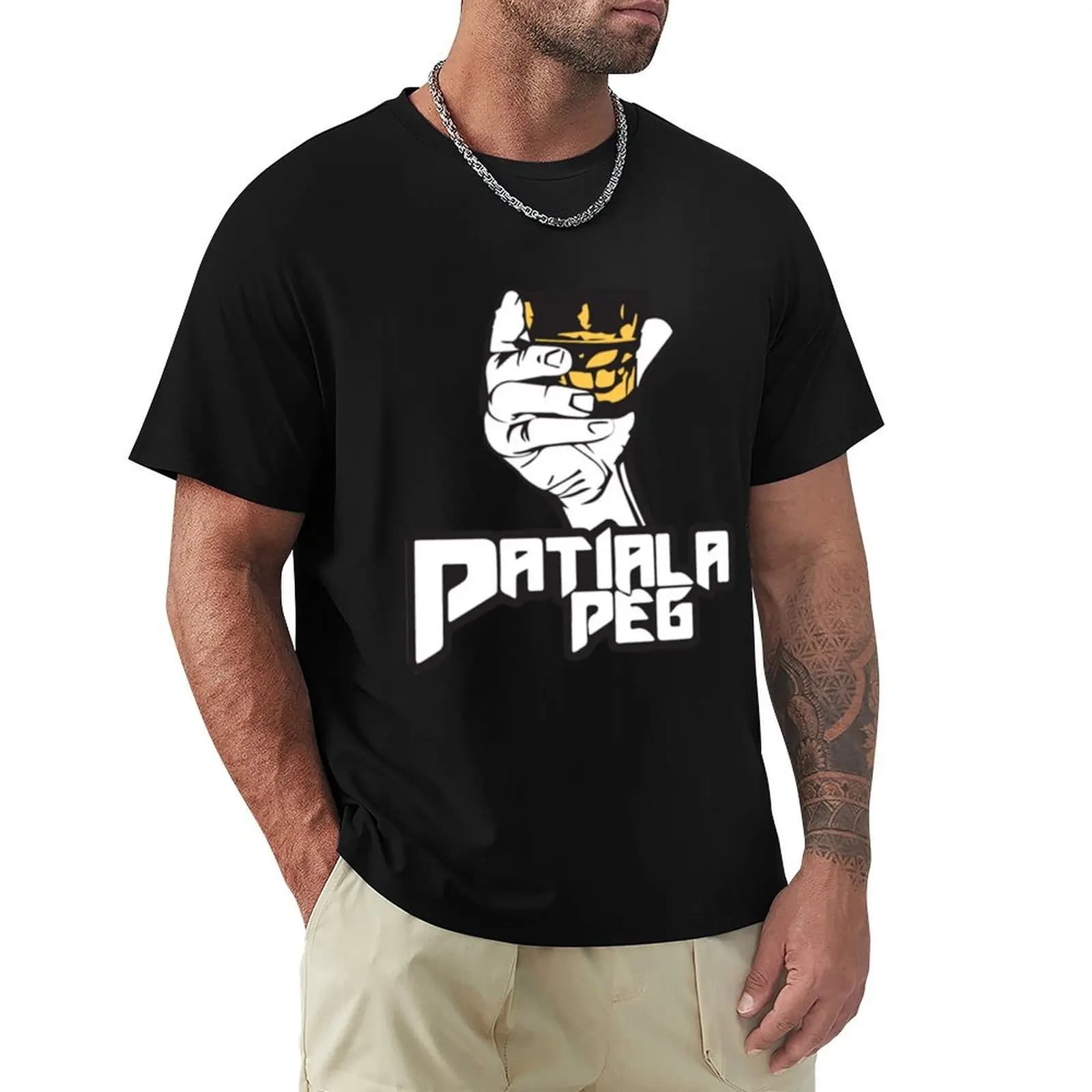 Patiala Peg T Shirt, Punjabi Pop Culture T-Shirt Relaxed Fit Casual Short Sleeve Top