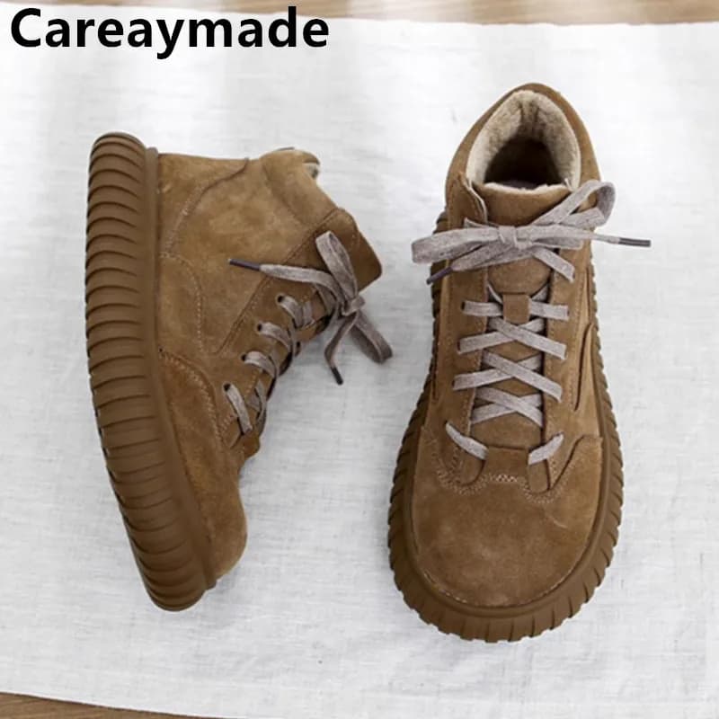 Careaymade-Stivali da donna in vera pelle a testa larga, comodi, con suola morbida, suola spessa, stivaletti caldi Boken, stivali corti da lavoro